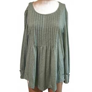 Women's Light Green Long Sleeve Blouse with Buttoned Cuffs Top Size L